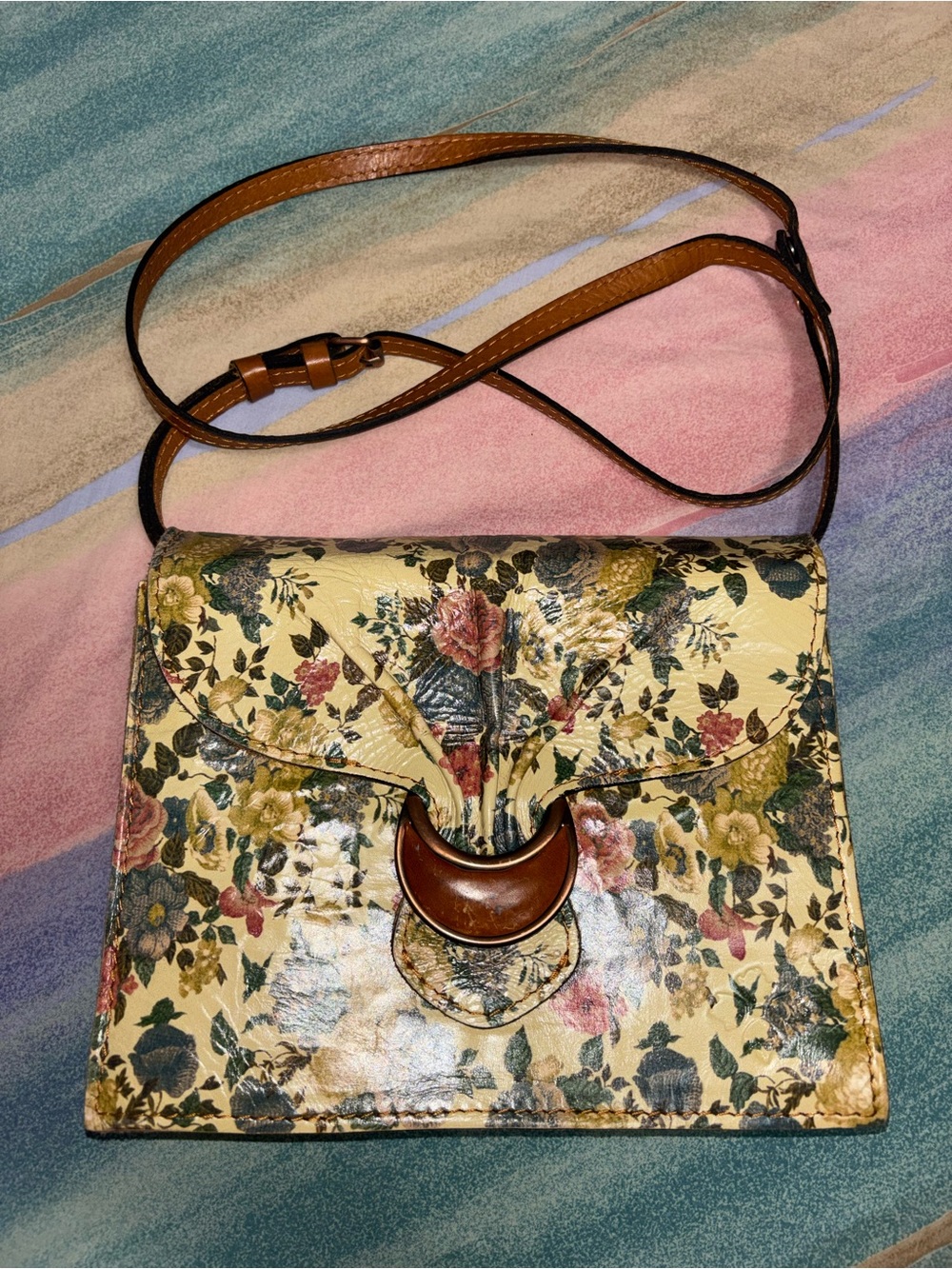 Patricia Nash Purse Bag Van Sannio Tri Fold Floral Leather Crossbody Cottagecore